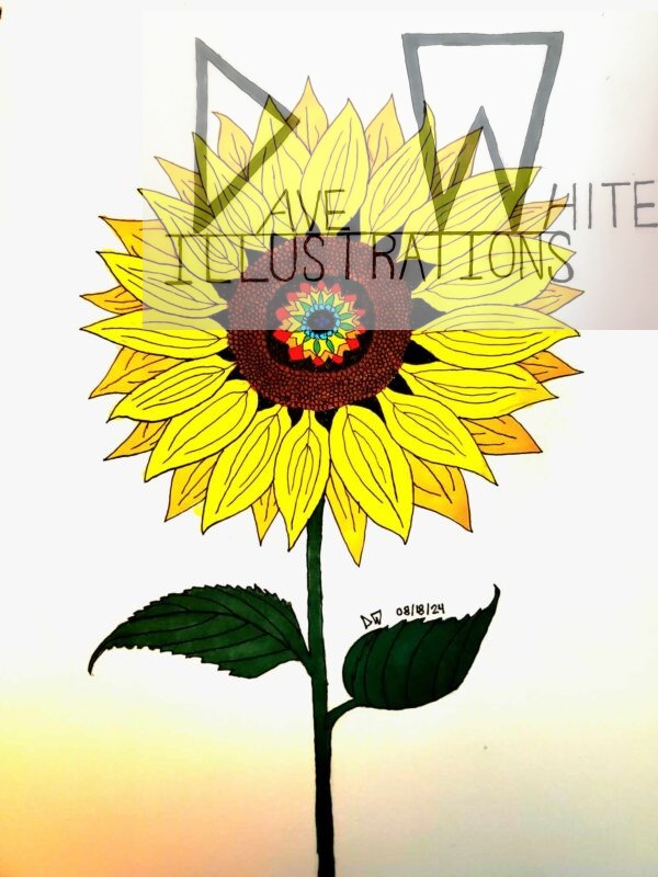 White, Dave. Psychedelic Sunflower. August 18, 2024, Dave White Illustrations.