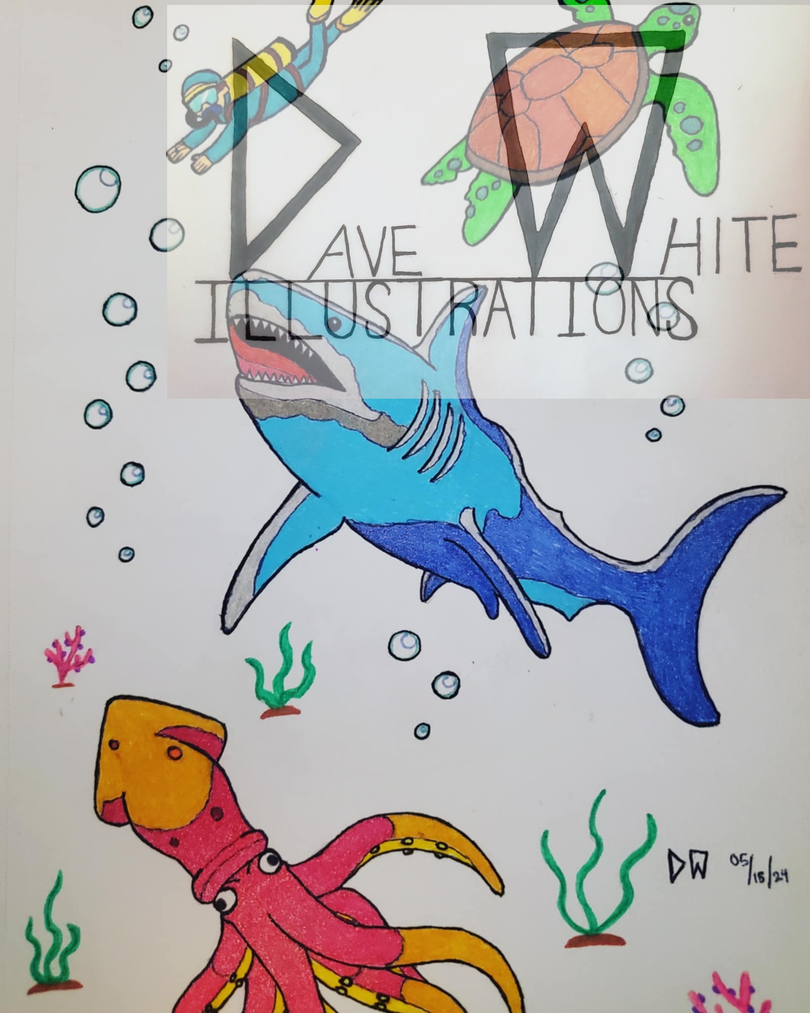White, Dave. Sea Creatures. May 15, 2024, Dave White Illustrations.